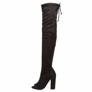 STEVE MADDEN Peep Toe Thigh High Black Pull On Boots Size 7